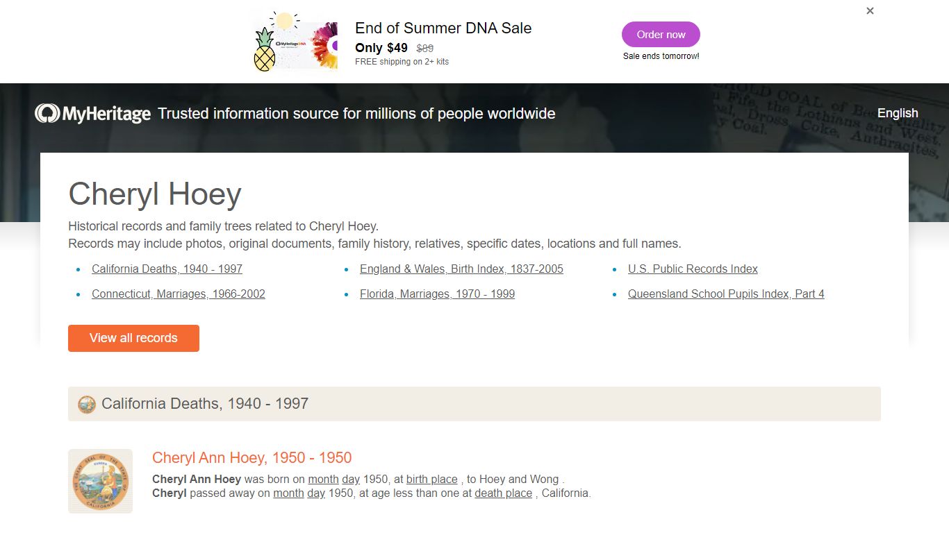 Cheryl Hoey - Historical records and family trees - MyHeritage